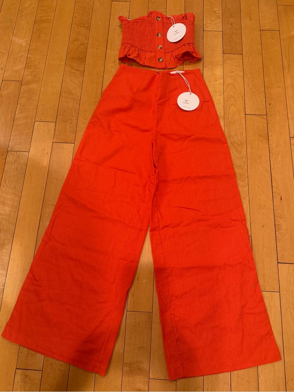 Linen & lux High-Waist Wide Leg Pants set orange